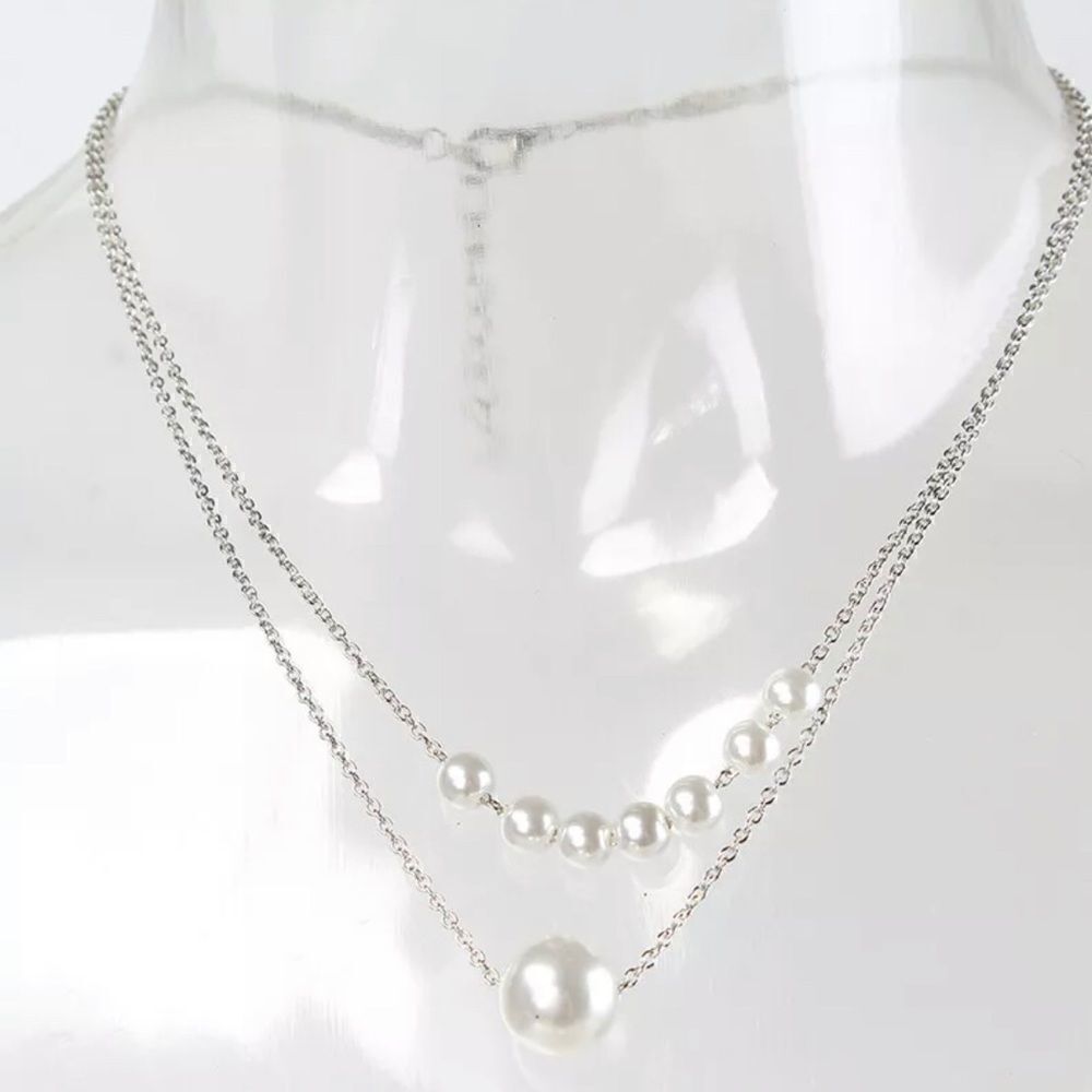 Multilayer Silver Tone Pearl Necklace